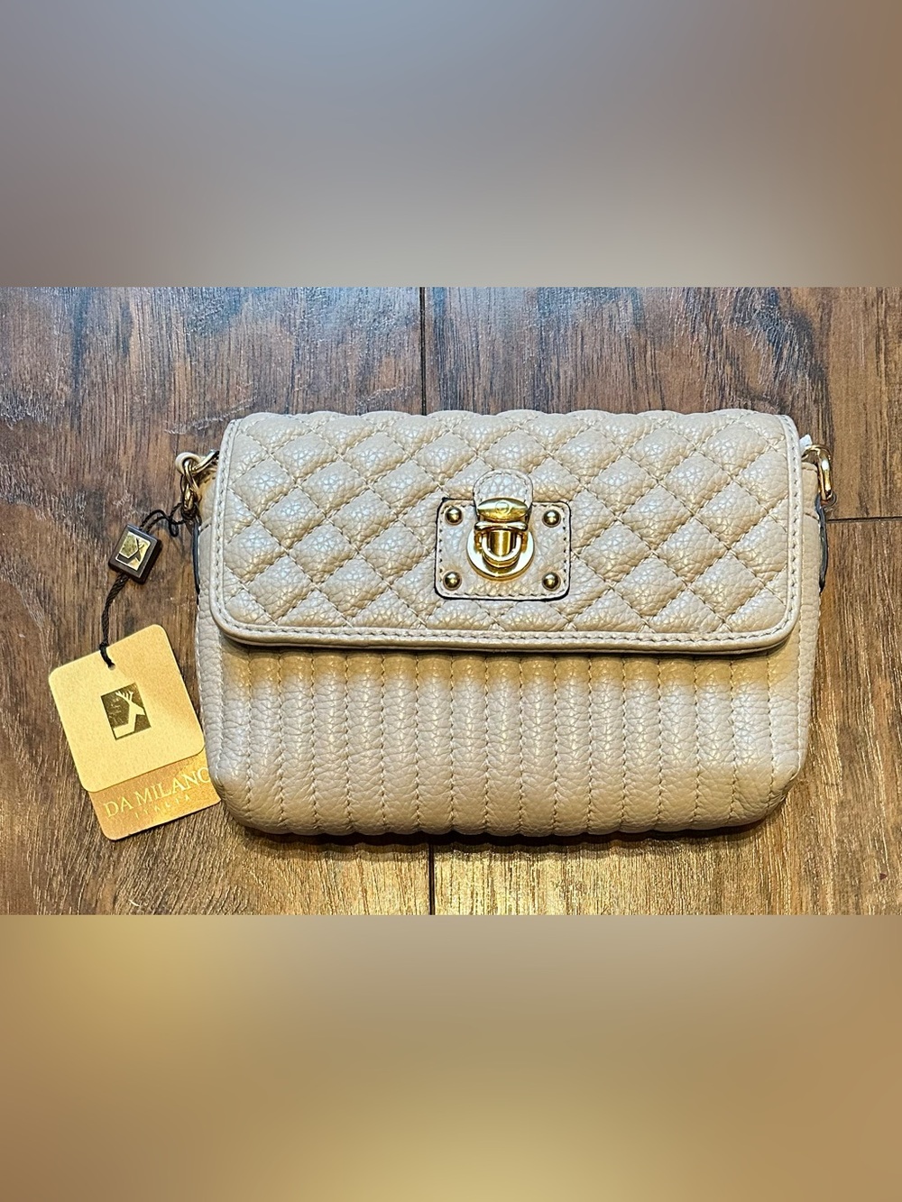 NWT Da Milano Italia Off-White/Stone Quilted Leather Crossbody Bag NWT
